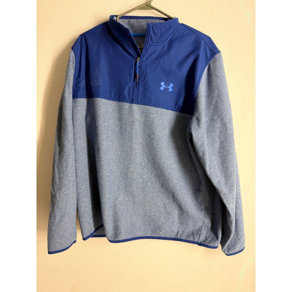 Under Armour ColdGear Mens Large Blue Heathered 1/4 Zip Fleece Pullover Jacket
